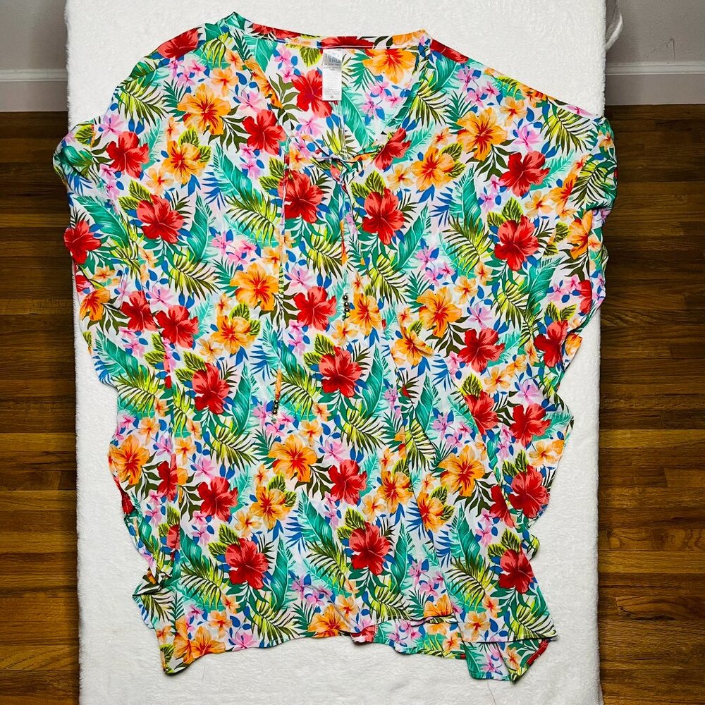 Time & Tru Tropical Floral Swimsuit Cover Up Size XL